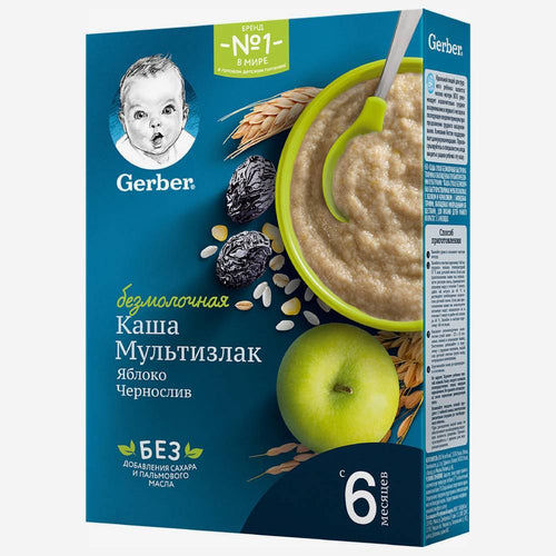 Gerber безмолочная каша мультизлак  яблоко ,чернаслив 180г