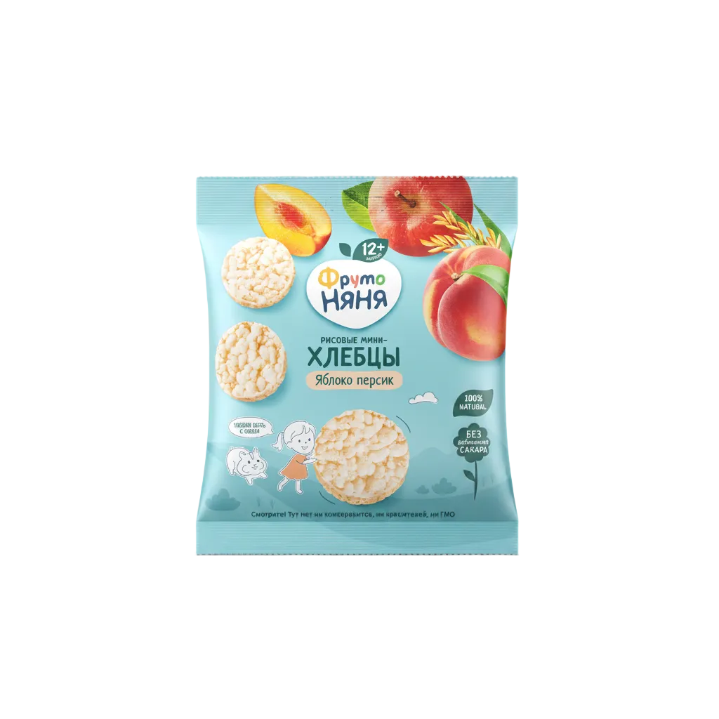 Фруто Няня мини-хлебницы рисовые яблоко+персик 30г