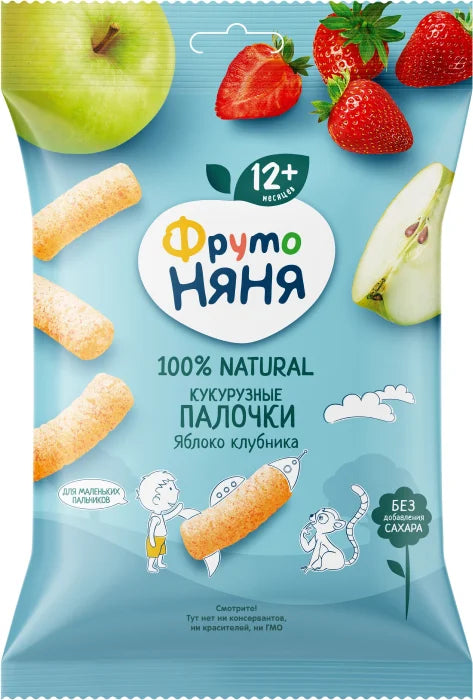 Фруто Няня кукурузные палочки яблоко,клубника 12 мес. 20гр  -,