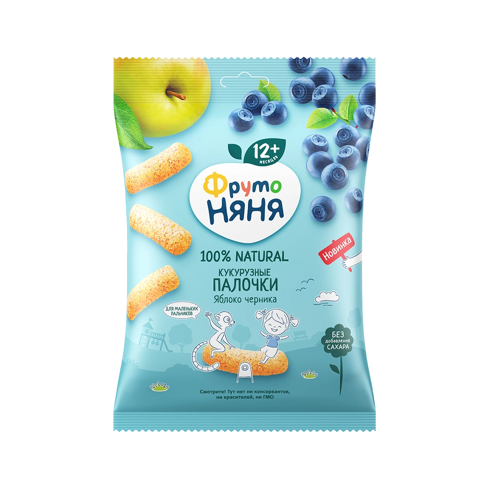 Фруто Няня кукурузные палочки яблоко,черника 12 мес. 20гр  -,