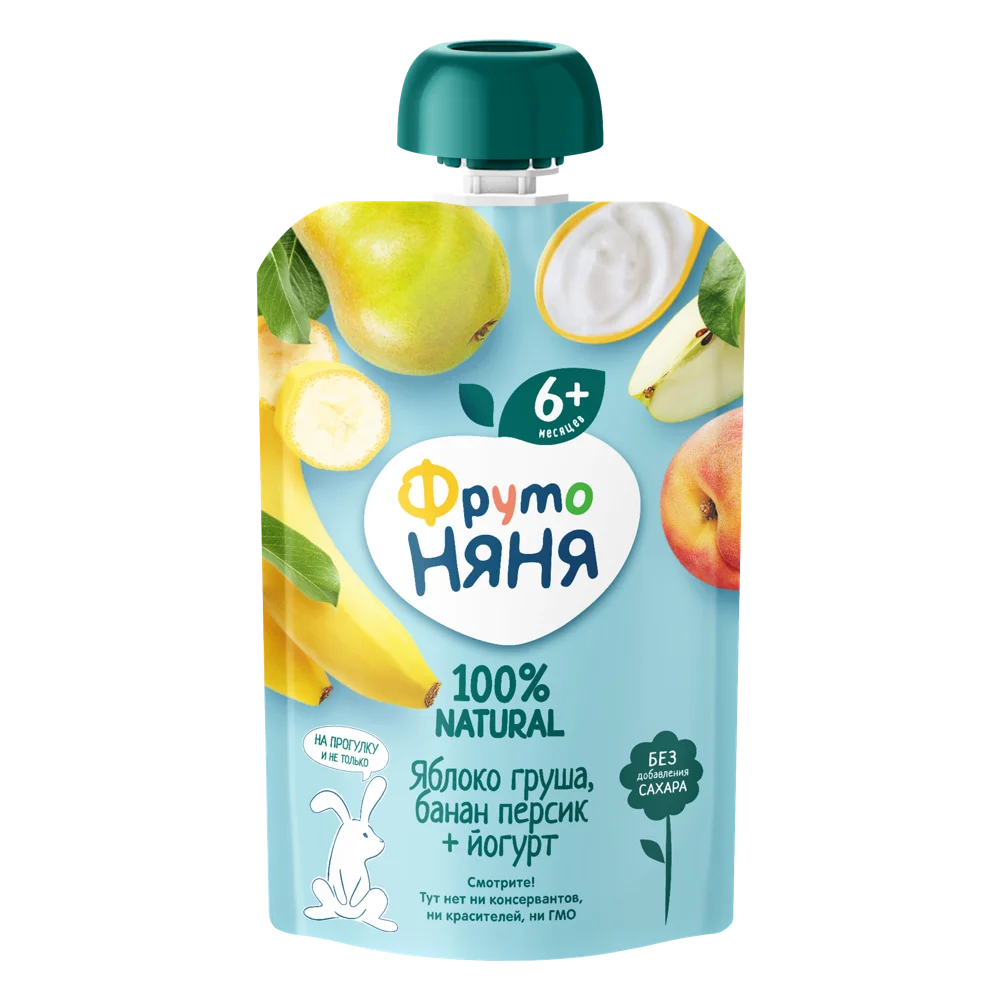 Fruto Nyanya puree apple, pear, banana, peach, yogurt from 6 months. 90 g