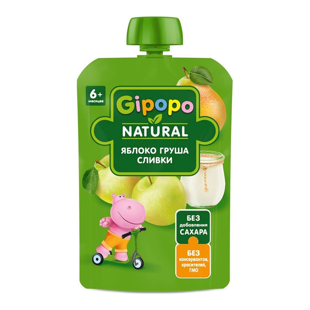 GIPOPO Пауч-пюре  яблоко, груша и сливки, с 6 месяцев, 90 г.
