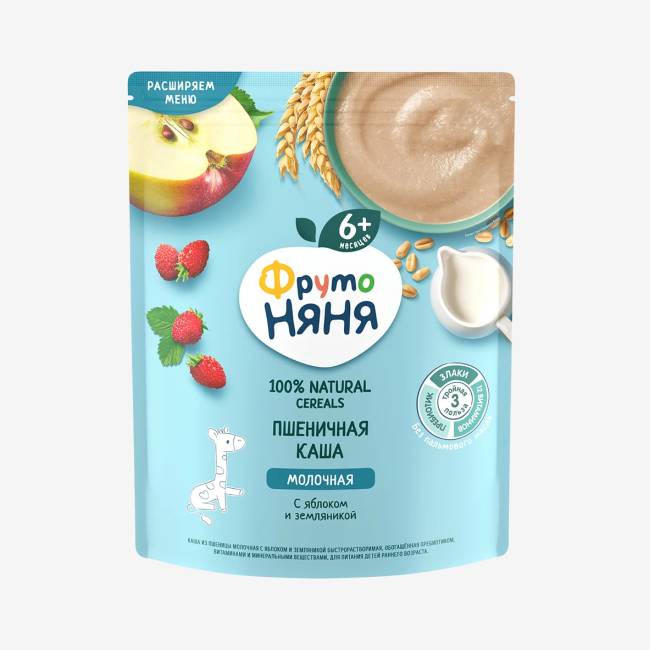 Frutonyanya wheat milk porridge apple, strawberry 6 months 200 gr -,